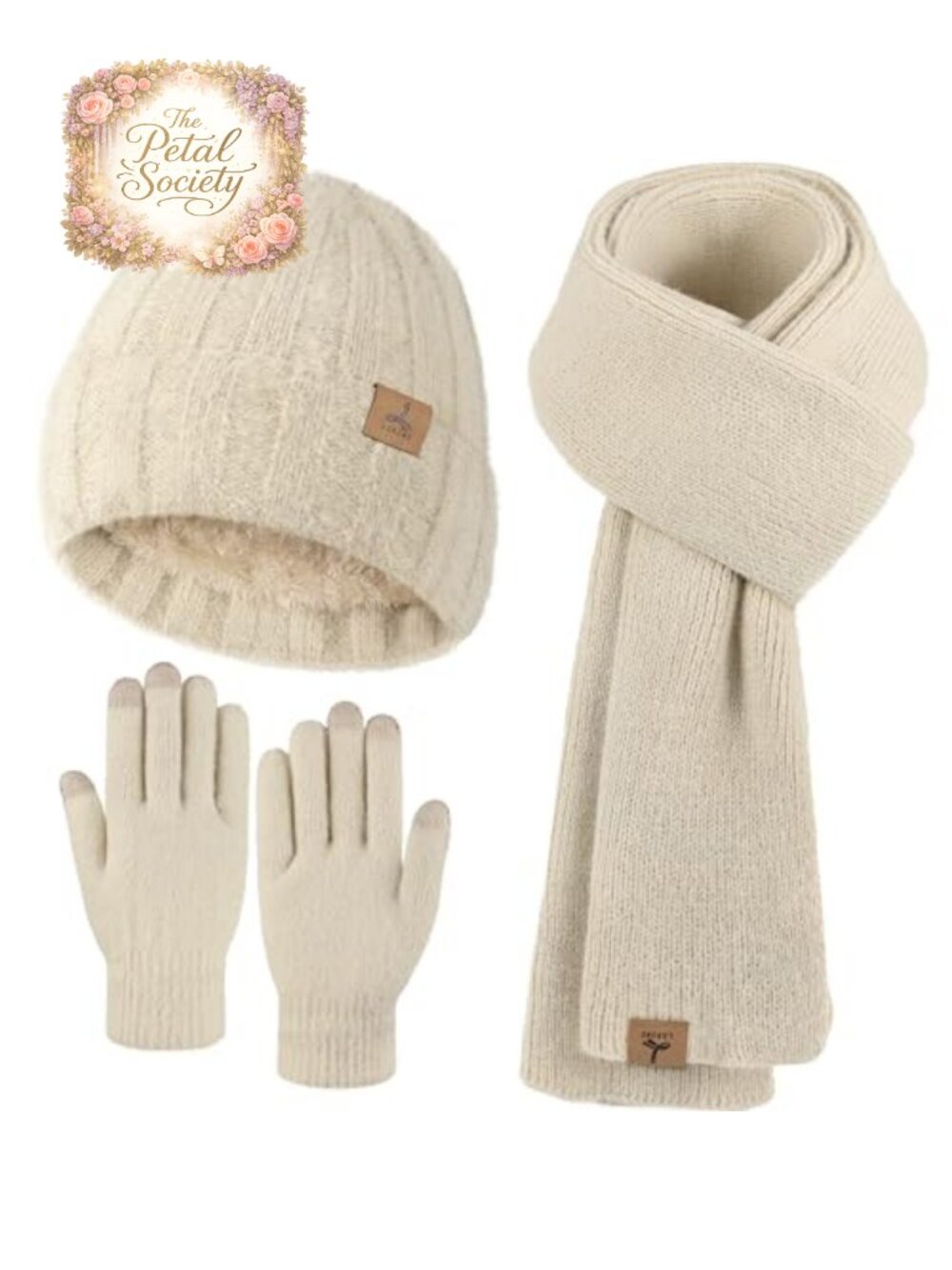 Cashmere Beanie Scarf Gloves Set Fleece Lined Touch Screen Winter Warm
